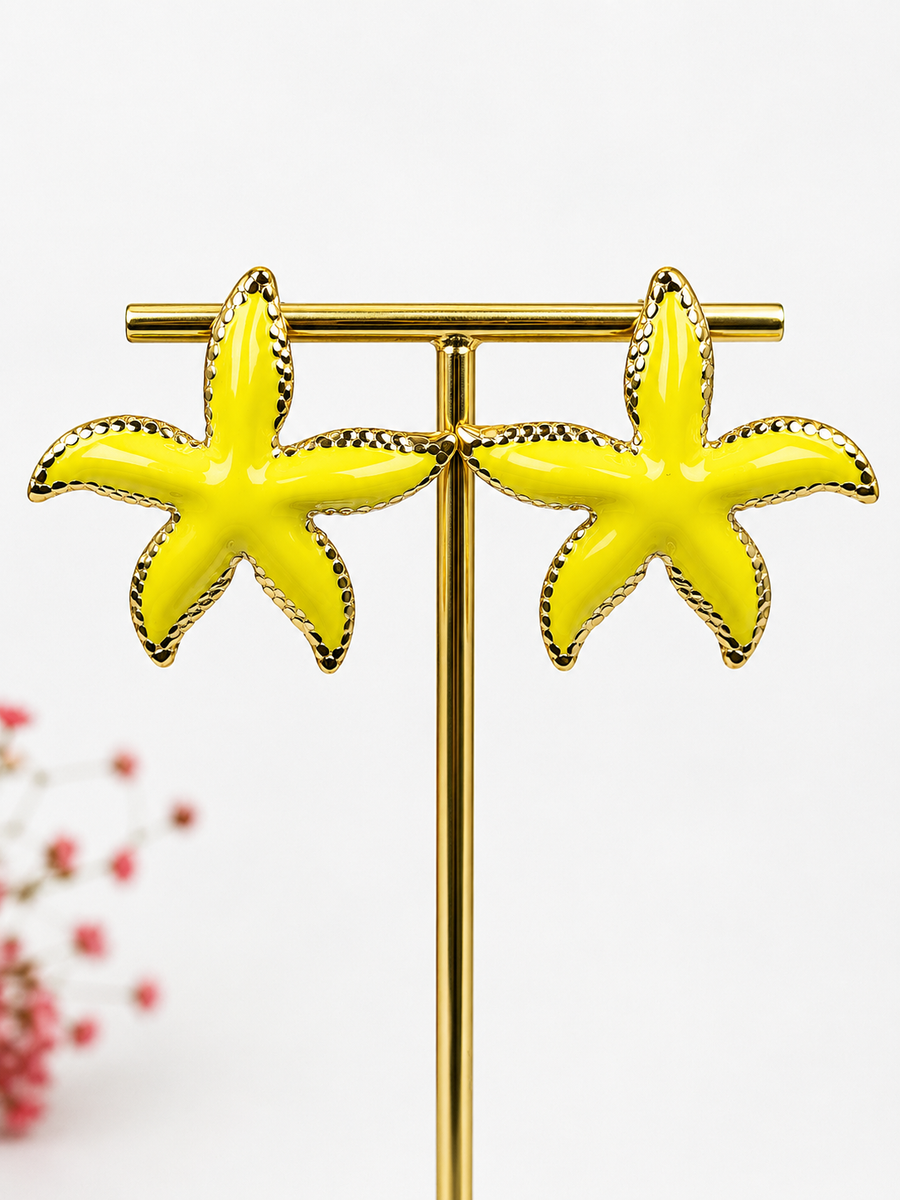 Boucles d’oreilles Étoile de Mer jaunes – Acier inoxydable doré
