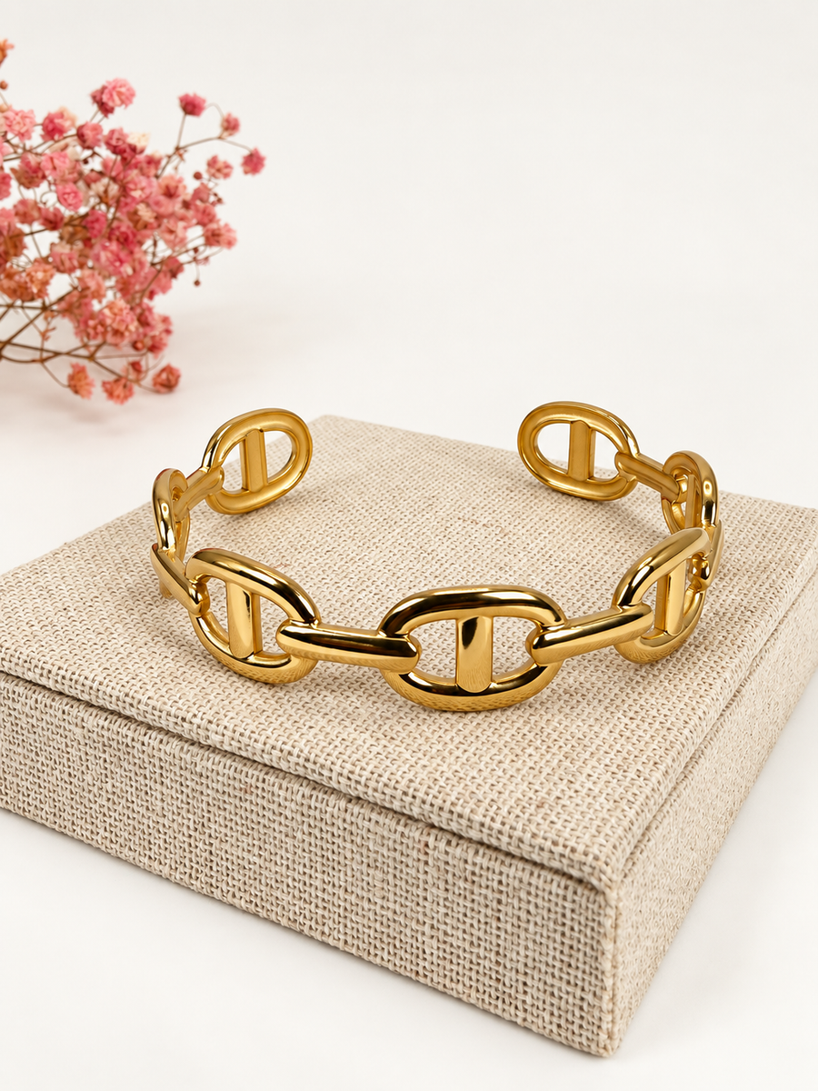 Goudkleurige stalen armband – Ankerkettinghanger.