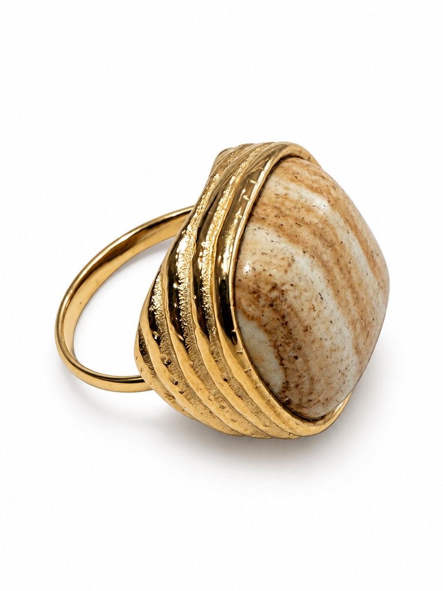 Bague avec pierre en acier inoxydable doré – 5 variantes, motif 2 cm