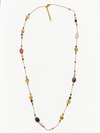 Collier sautoir à perles colorées et pastilles dorées – 89 cm