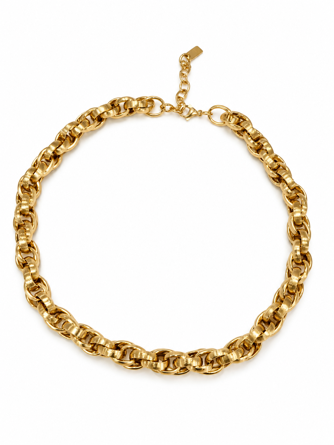 Collier chaîne dorée à gros maillons striés en acier inoxydable